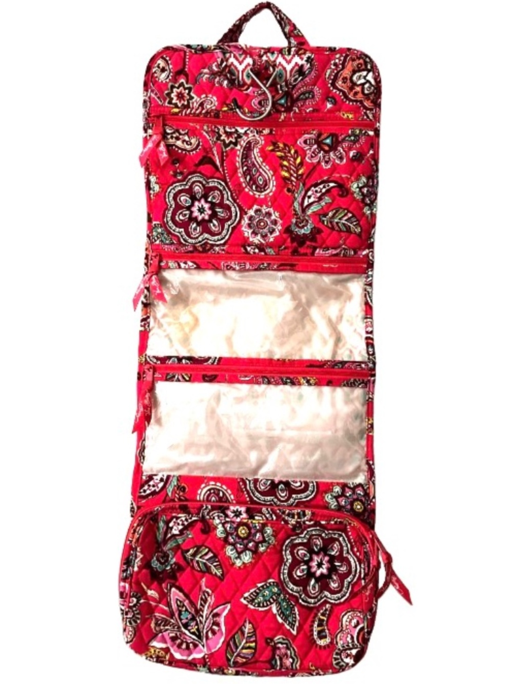 Vera Bradley Hanging Travel Organizer Red, Pink and Coral Paisley Print Quilted